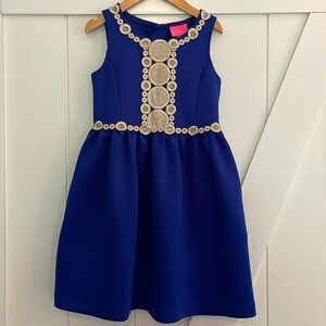 Lilly Pulitzer Royal Blue Fit and Flare Dress with Gold trim
